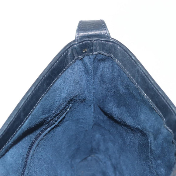 GUCCI Sherry Line Shoulder Bag Suede Navy Gold Auth 160045