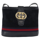 GUCCI Sherry Line Shoulder Bag Suede Navy Gold Auth 160045-13