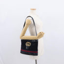 GUCCI Sherry Line Shoulder Bag Suede Navy Gold Auth 160045-21