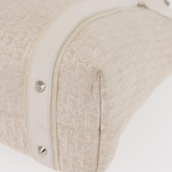 Christian Dior Trotter Canvas Tote Bag Weiß Silber Auth 160046