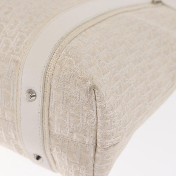 Christian Dior Trotter Canvas Tote Bag White Silver Auth 160046