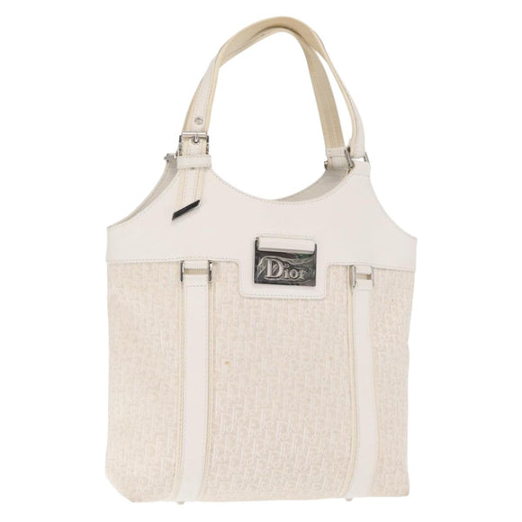 Christian Dior Trotter Canvas Tote Bag Weiß Silber Auth 160046