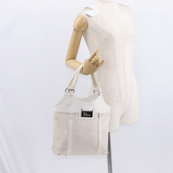 Christian Dior Trotter Canvas Tote Bag Weiß Silber Auth 160046