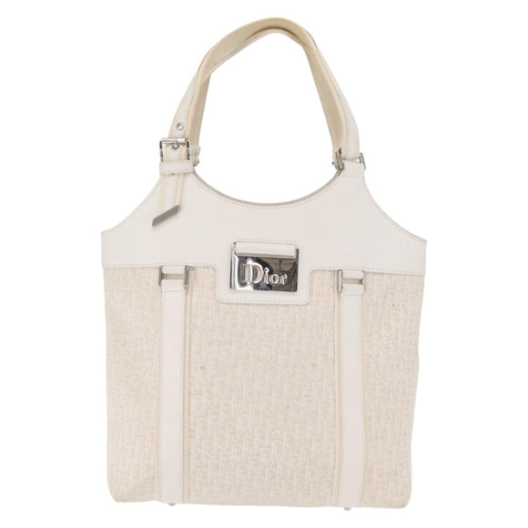 Christian Dior Trotter Canvas Tote Bag Weiß Silber Auth 160046