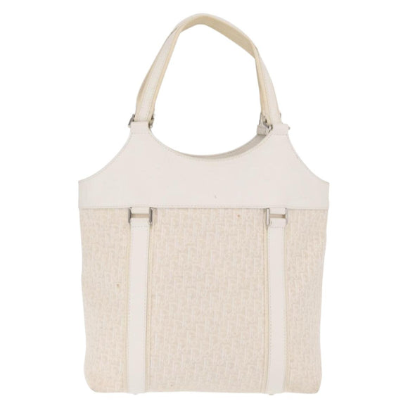 Christian Dior Trotter Canvas Tote Bag Weiß Silber Auth 160046