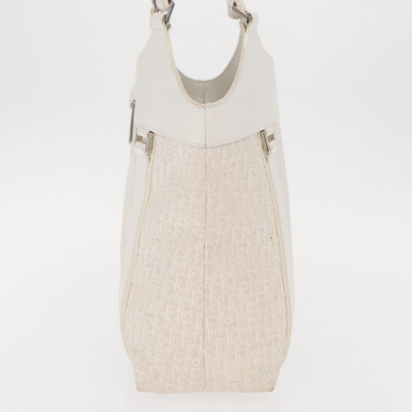 Christian Dior Trotter Canvas Tote Bag Weiß Silber Auth 160046