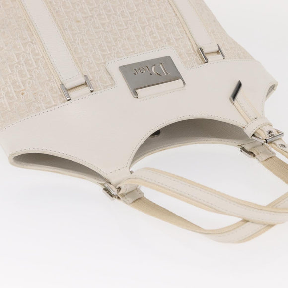 Christian Dior Trotter Canvas Tote Bag Weiß Silber Auth 160046