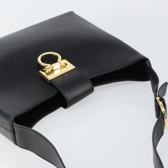 Salvatore Ferragamo Hand Bag Leather Black Gold Auth 160052
