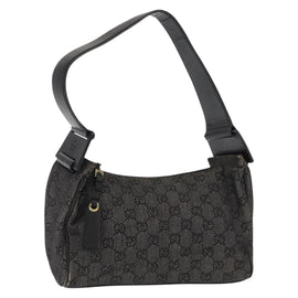 GUCCI GG Canvas Shoulder Bag Black Gold 92699 Auth 160053