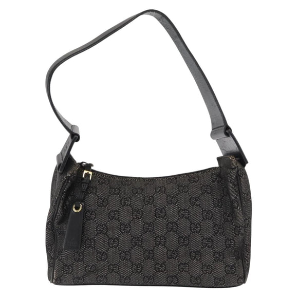 GUCCI GG Canvas Shoulder Bag Black Gold 92699 Auth 160053