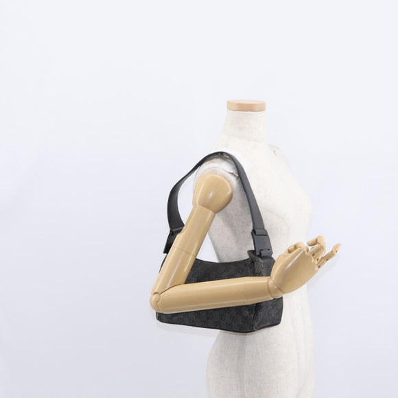 GUCCI GG Canvas Shoulder Bag Black Gold 92699 Auth 160053