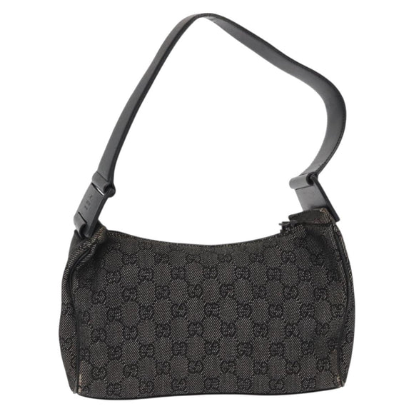 GUCCI GG Canvas Shoulder Bag Black Gold 92699 Auth 160053