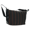 FENDI Pecan Canvas Shoulder Bag Black Brown Auth 160066-1