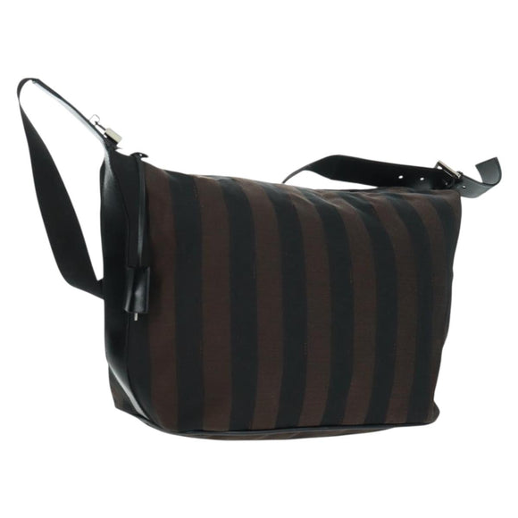 FENDI Pecan Canvas Shoulder Bag Black Brown Auth 160066