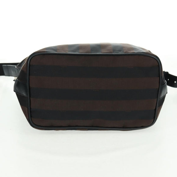 FENDI Pecan Canvas Shoulder Bag Black Brown Auth 160066