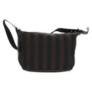 FENDI Pecan Canvas Shoulder Bag Black Brown Auth 160066-13