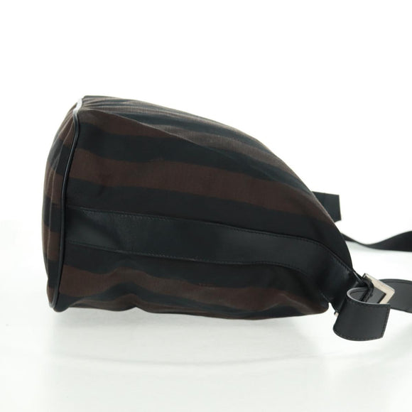 FENDI Pecan Canvas Shoulder Bag Black Brown Auth 160066