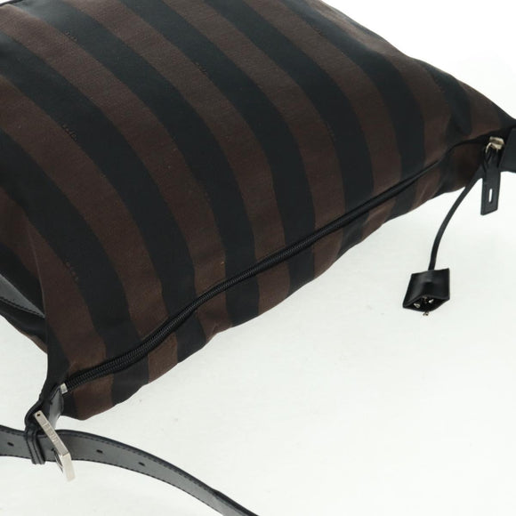 FENDI Pecan Canvas Shoulder Bag Black Brown Auth 160066