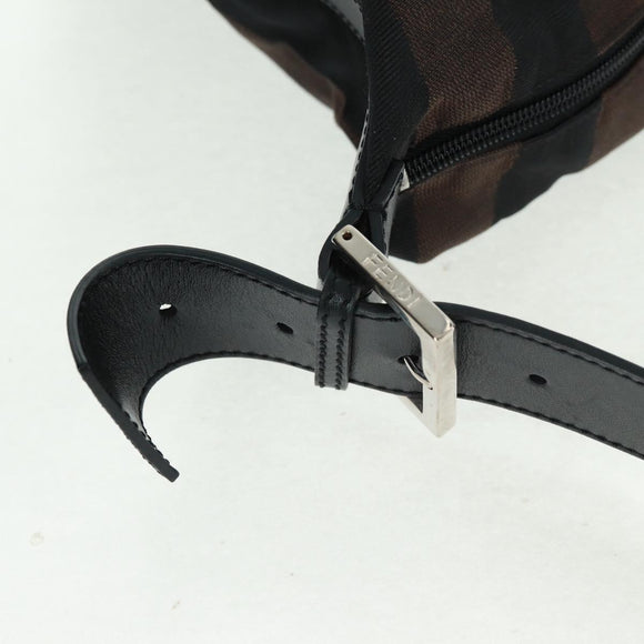 FENDI Pecan Canvas Shoulder Bag Black Brown Auth 160066