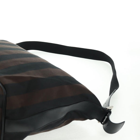 FENDI Pecan Canvas Shoulder Bag Black Brown Auth 160066
