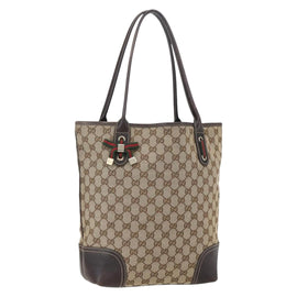 GUCCI GG Canvas Pretty Tote Bag Web Sherry Line Beige Gold 181779 Auth 160067