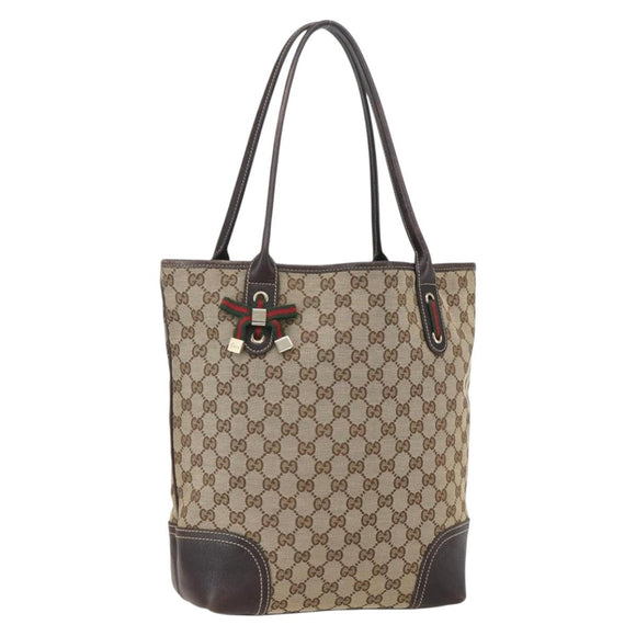 GUCCI GG Canvas Pretty Tote Bag Web Sherry Line Beige Gold 181779 Auth 160067