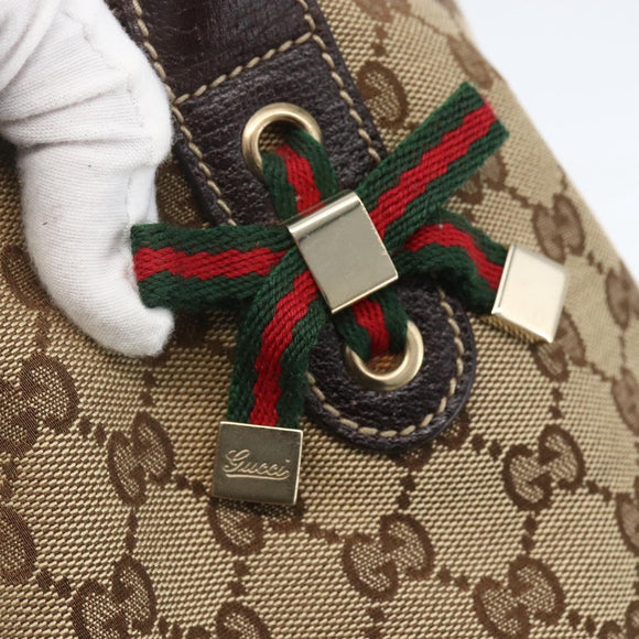 GUCCI GG Canvas Pretty Tote Bag Web Sherry Line Beige Gold 181779 Auth 160067