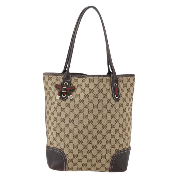GUCCI GG Canvas Pretty Tote Bag Web Sherry Line Beige Gold 181779 Auth 160067