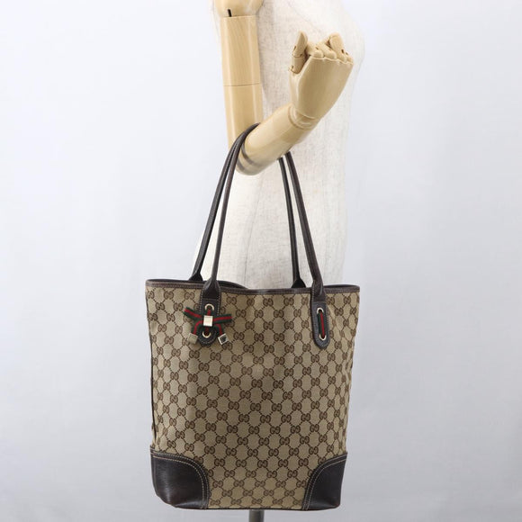 GUCCI GG Canvas Pretty Tote Bag Web Sherry Line Beige Gold 181779 Auth 160067