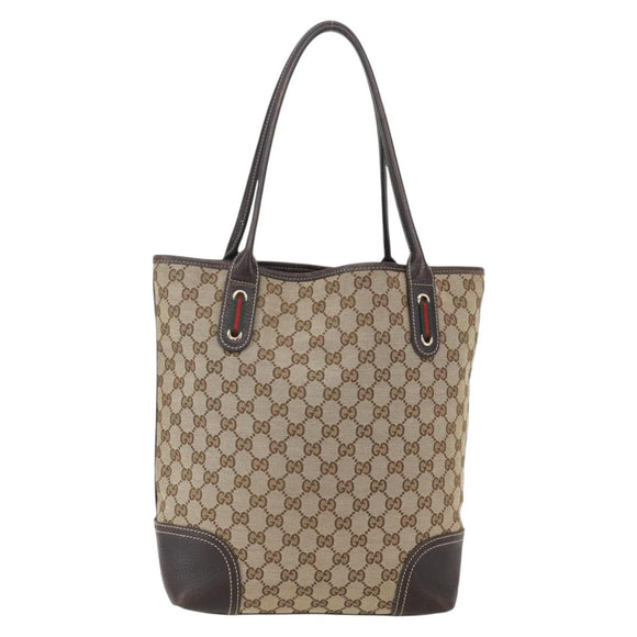 GUCCI GG Canvas Pretty Tote Bag Web Sherry Line Beige Gold 181779 Auth 160067