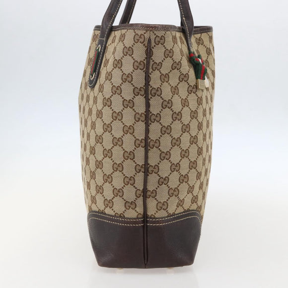 GUCCI GG Canvas Pretty Tote Bag Web Sherry Line Beige Gold 181779 Auth 160067