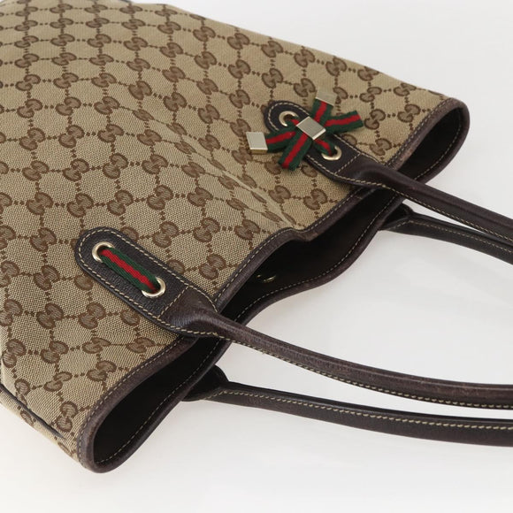 GUCCI GG Canvas Pretty Tote Bag Web Sherry Line Beige Gold 181779 Auth 160067