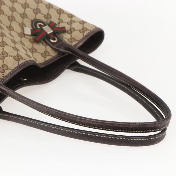 GUCCI GG Canvas Pretty Tote Bag Web Sherry Line Beige Gold 181779 Auth 160067