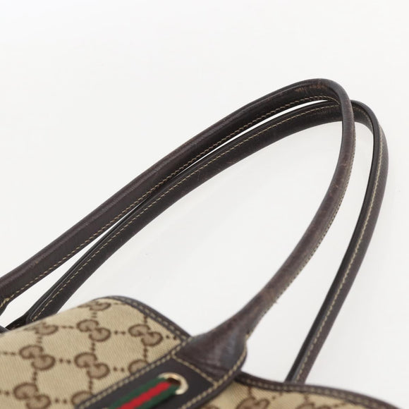 GUCCI GG Canvas Pretty Tote Bag Web Sherry Line Beige Gold 181779 Auth 160067