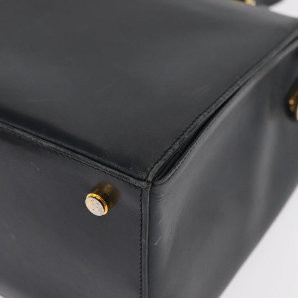 Salvatore Ferragamo Gancini Hand Bag Leather 2way Navy Gold Auth 160069