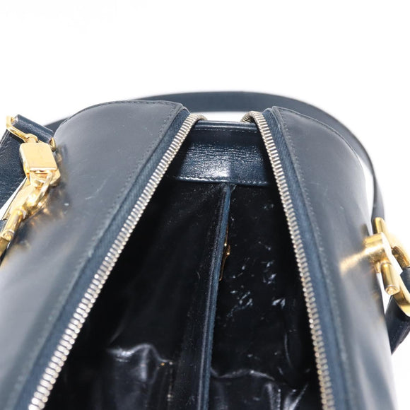 Salvatore Ferragamo Gancini Hand Bag Leather 2way Navy Gold Auth 160069