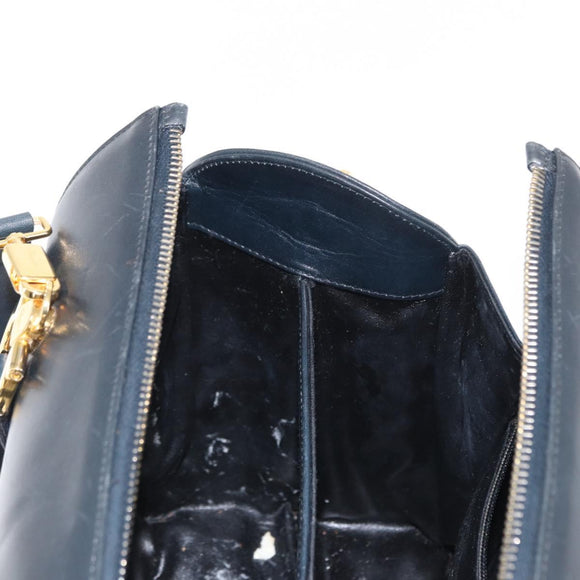 Salvatore Ferragamo Gancini Hand Bag Leather 2way Navy Gold Auth 160069