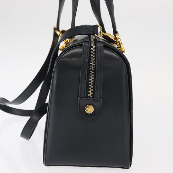 Salvatore Ferragamo Gancini Hand Bag Leather 2way Navy Gold Auth 160069