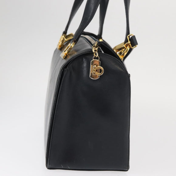 Salvatore Ferragamo Gancini Hand Bag Leather 2way Navy Gold Auth 160069