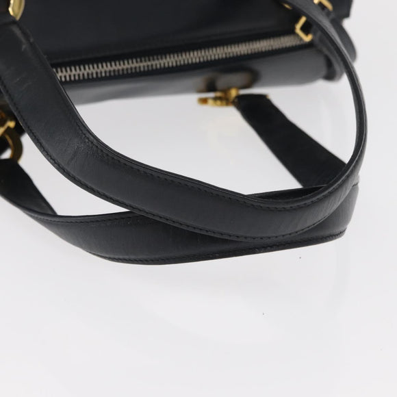Salvatore Ferragamo Gancini Hand Bag Leather 2way Navy Gold Auth 160069