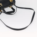 Salvatore Ferragamo Gancini Hand Bag Leather 2way Navy Gold Auth 160069-8