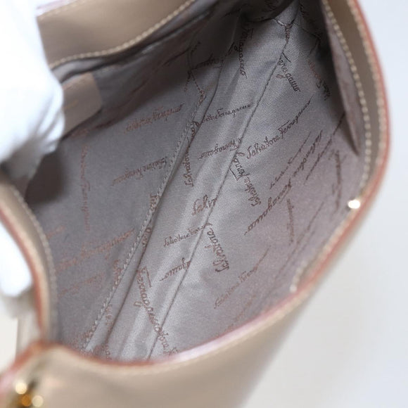 Salvatore Ferragamo Shoulder Bag Leather Beige Gold Auth 160072