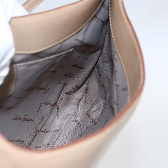 Salvatore Ferragamo Shoulder Bag Leather Beige Gold Auth 160072