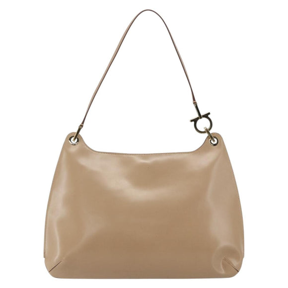 Salvatore Ferragamo Shoulder Bag Leather Beige Gold Auth 160072