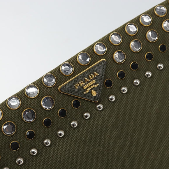 PRADA Bijoux Clutch Bag Canvas Khaki Gold Auth 160073