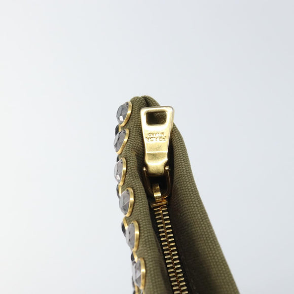 PRADA Bijoux Clutch Bag Canvas Khaki Gold Auth 160073