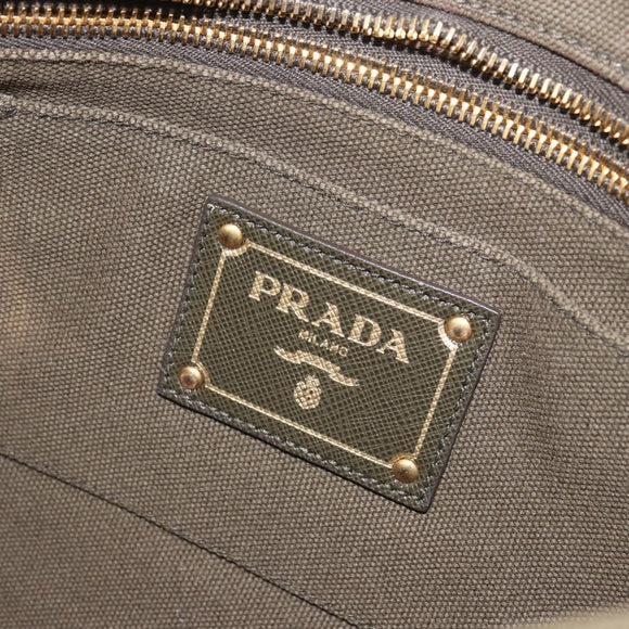 PRADA Bijoux Clutch Bag Canvas Khaki Gold Auth 160073