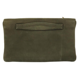 PRADA Bijoux Clutch Bag Canvas Khaki Gold Auth 160073 - 0