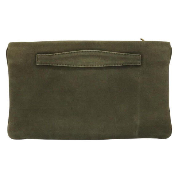 PRADA Bijoux Clutch Bag Canvas Khaki Gold Auth 160073