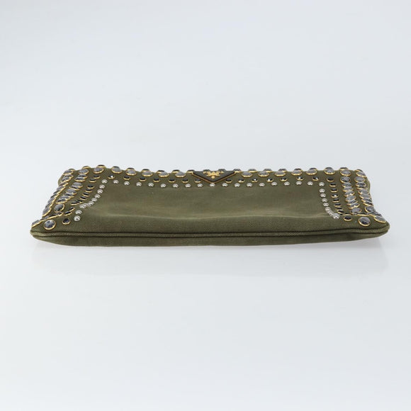 PRADA Bijoux Clutch Bag Canvas Khaki Gold Auth 160073